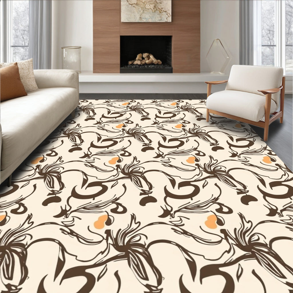 Organic Brown Swirl Floral Pattern Rug