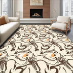 Organic Brown Swirl Floral Pattern Rug