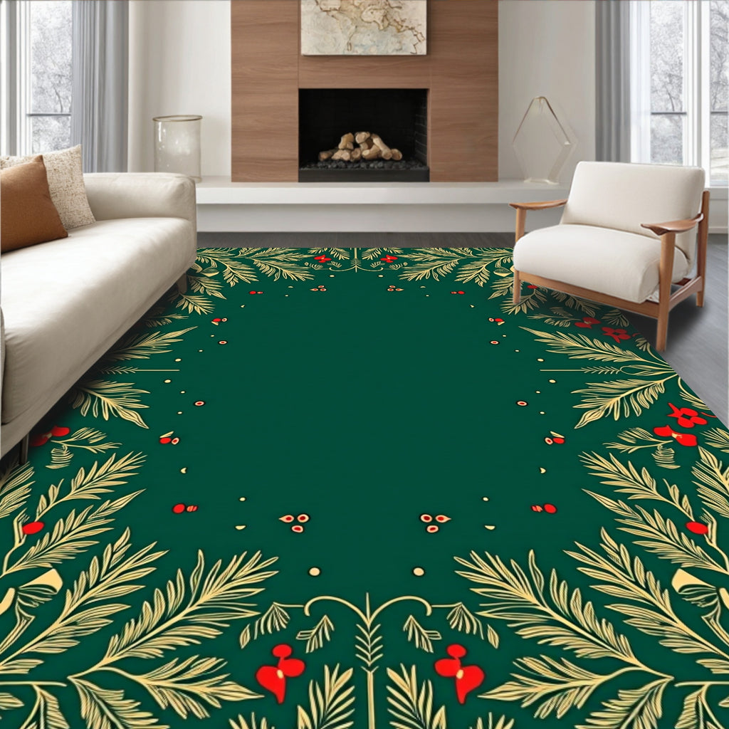 Emerald Green Holly Berry Garland Rug