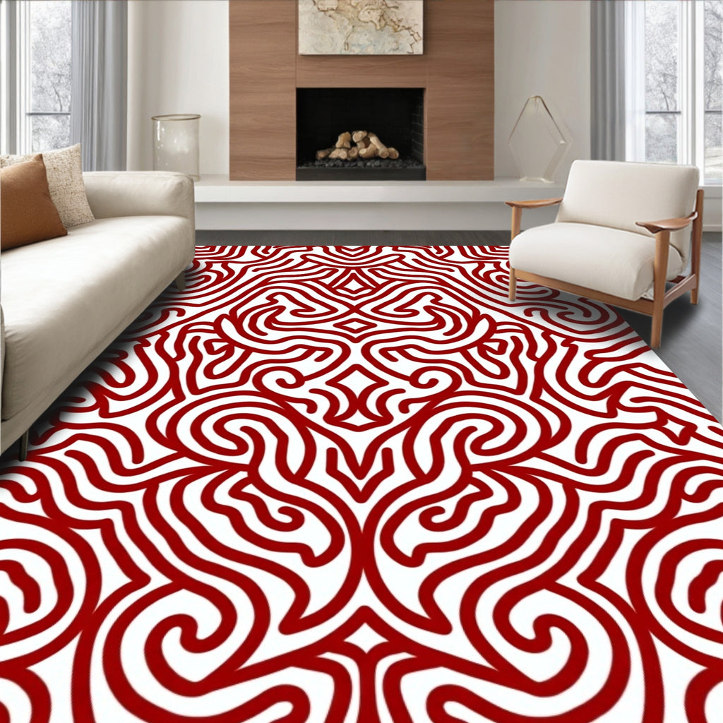 Ornate Red Swirl Pattern Rug