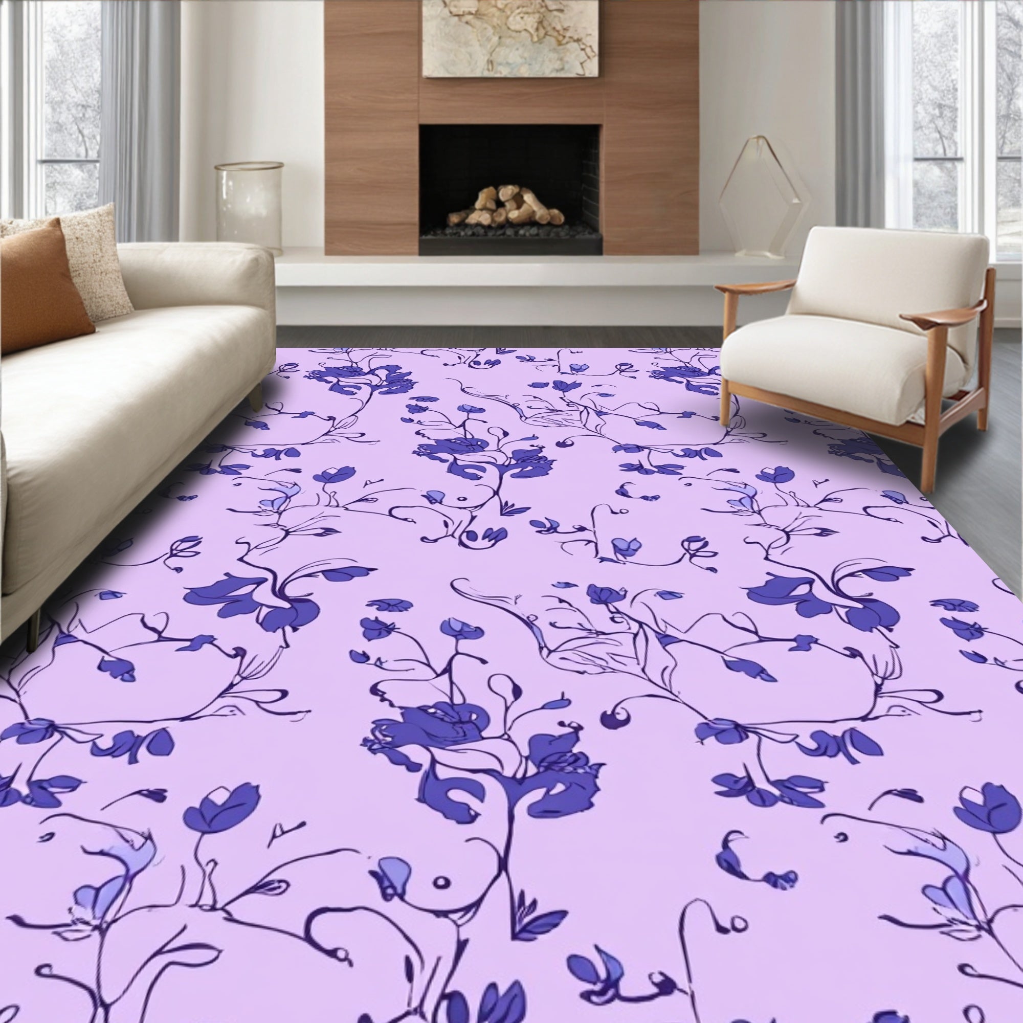 Delicate Floral Vines Pattern Rug