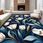 Elegant White Tulip Floral Art Rug