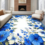 Bold Blue White Floral Vines Rug