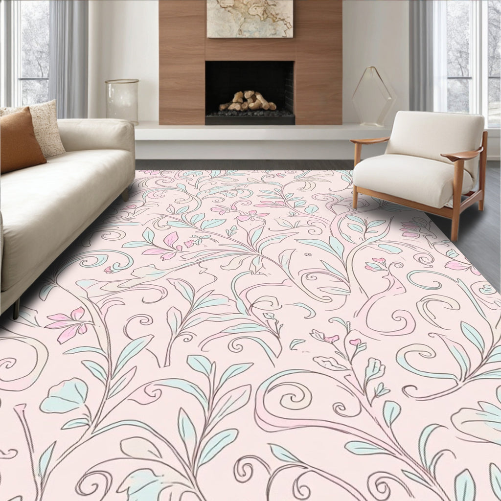 Blush Pink Floral Vine Pattern Rug