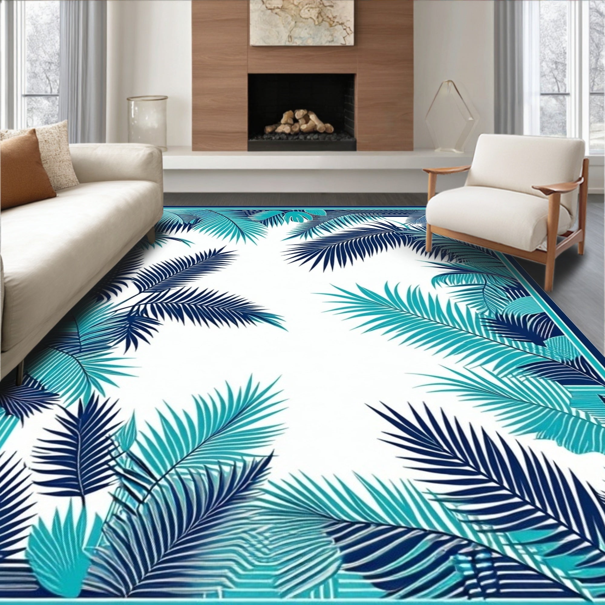 Tropical Palm Leaf Pattern Design Rug