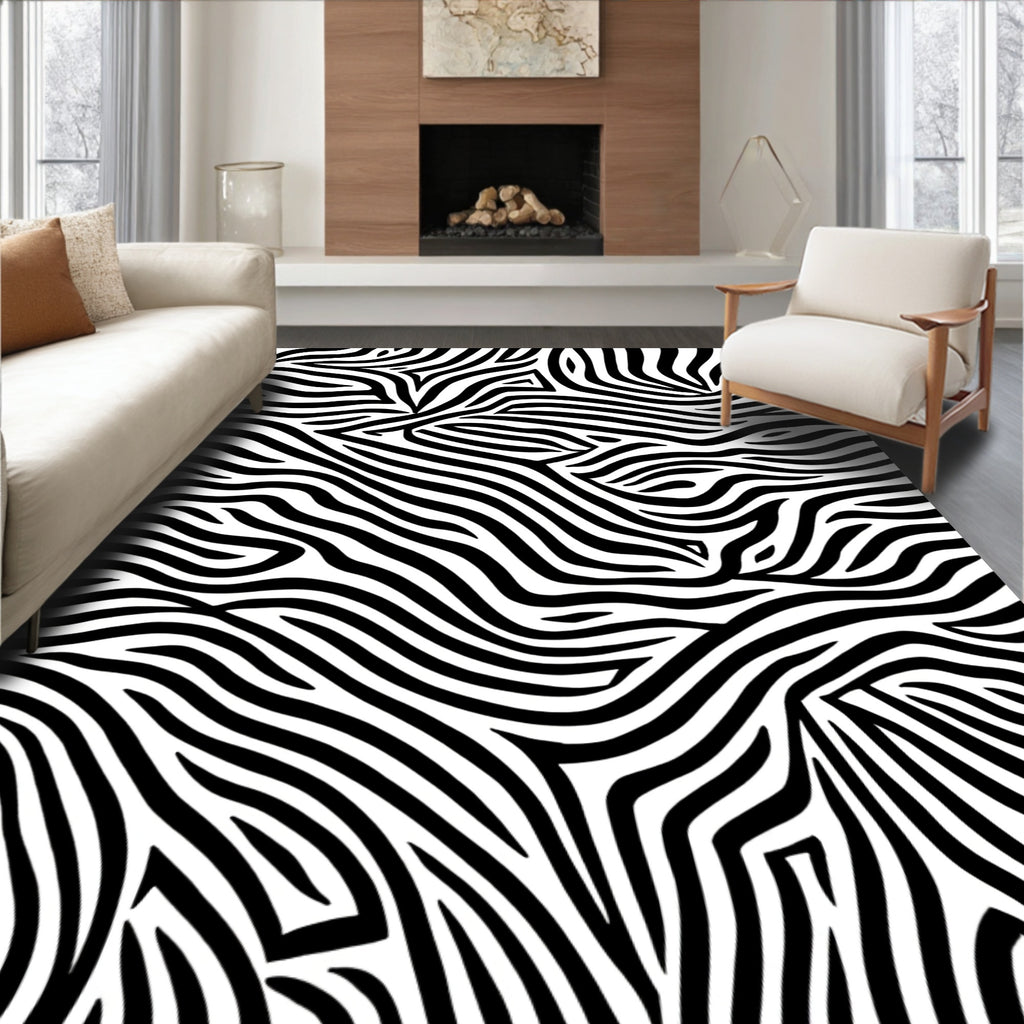 Abstract Black White Zebra Stripes Rug