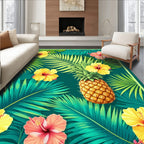 Tropical Pineapple and Hibiscus Floral Rug