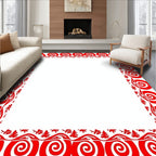 Bold Red Swirl Border Deco Rug