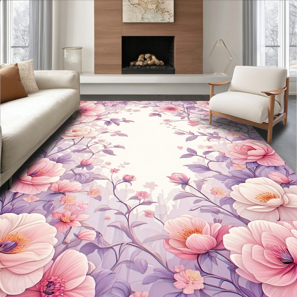 Soft Pink Floral Vine Pattern Rug