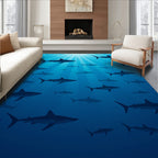 Oceanic Sharks Under Sunlight Rays Rug
