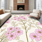 Delicate Pink Floral Pattern with Leaves Rug
