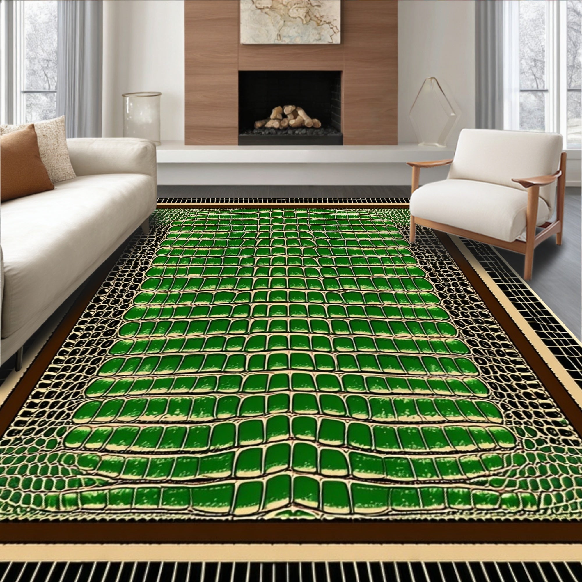 Emerald Crocodile Skin Textured Rug