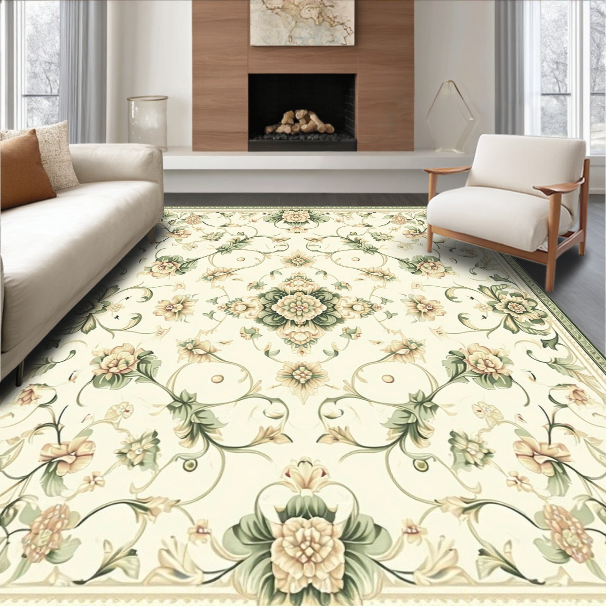 Vintage Floral Leaf Pattern Rug