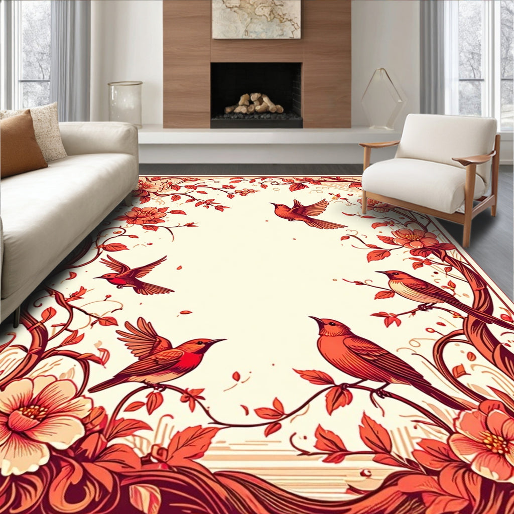 Floral Birds Branch Pattern Design Rug