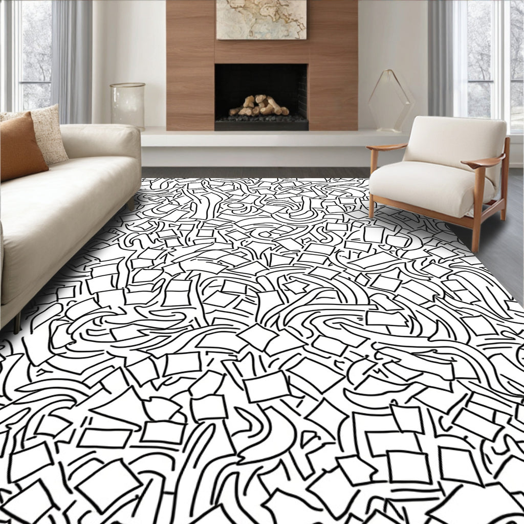 Abstract Scattered Square Line Art Rug