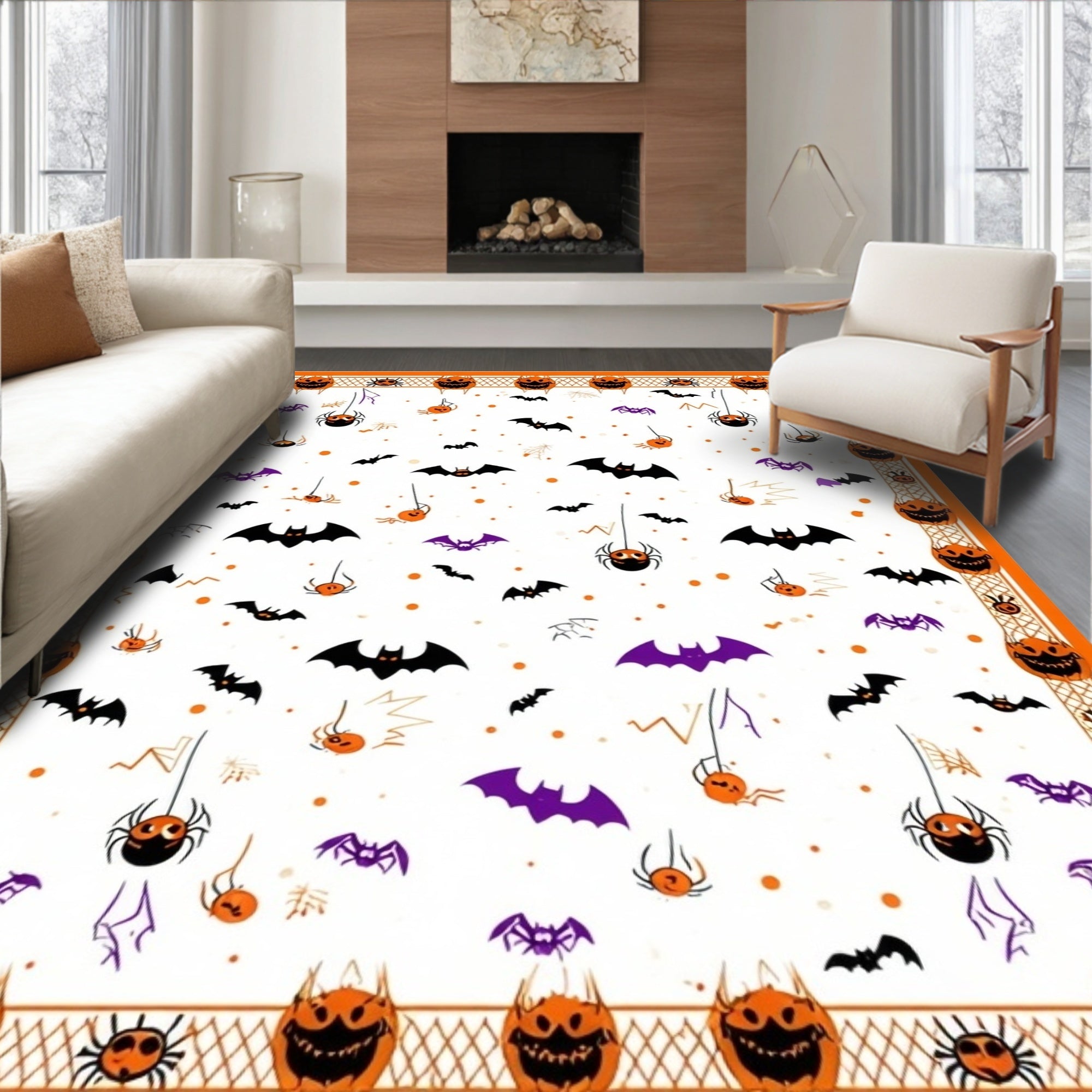 Spooky Halloween Bats Spiders Design Rug