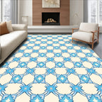 Blue Interlocking Geometric Floral Design Rug