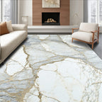 Elegant White Gold Veined Marble Pattern Rug