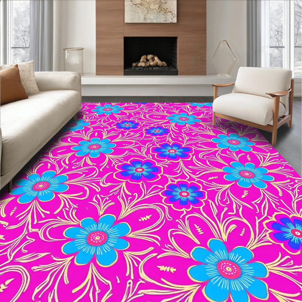 Vibrant Floral Whimsical Pattern Rug