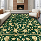 Emerald Gold Floral Vine Pattern Rug