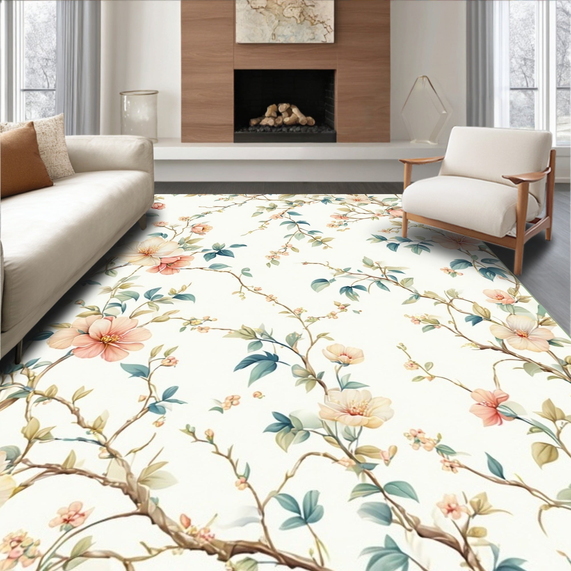 Delicate Floral Branch Vintage Pattern Rug