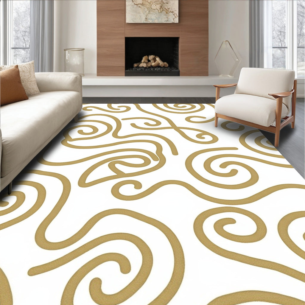 Golden Swirl Line Art Rug