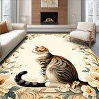 Floral Cat Archway Cream and Gold Rug