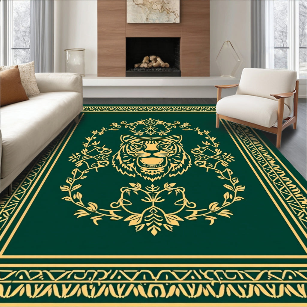 Bold Tiger Floral Emblem Design Rug