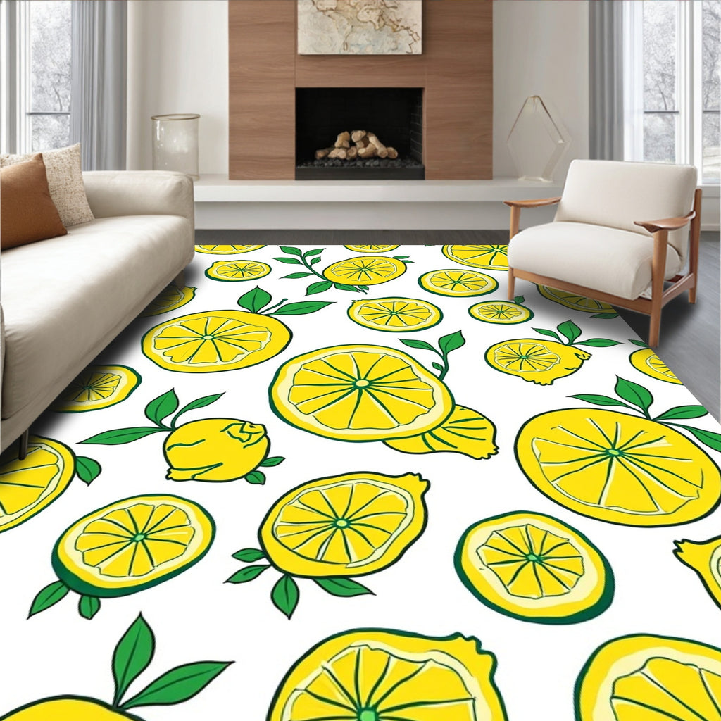 Bright Yellow Citrus Slice Pattern Rug