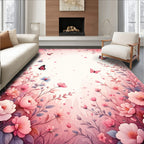 Pink Floral Butterfly Garden Romance Rug