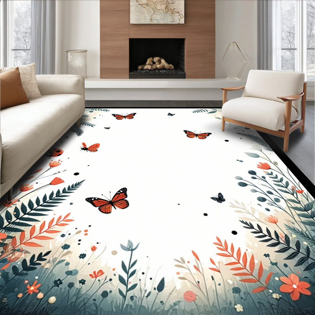 Whimsical Butterfly and Ladybug Garden Design Rug