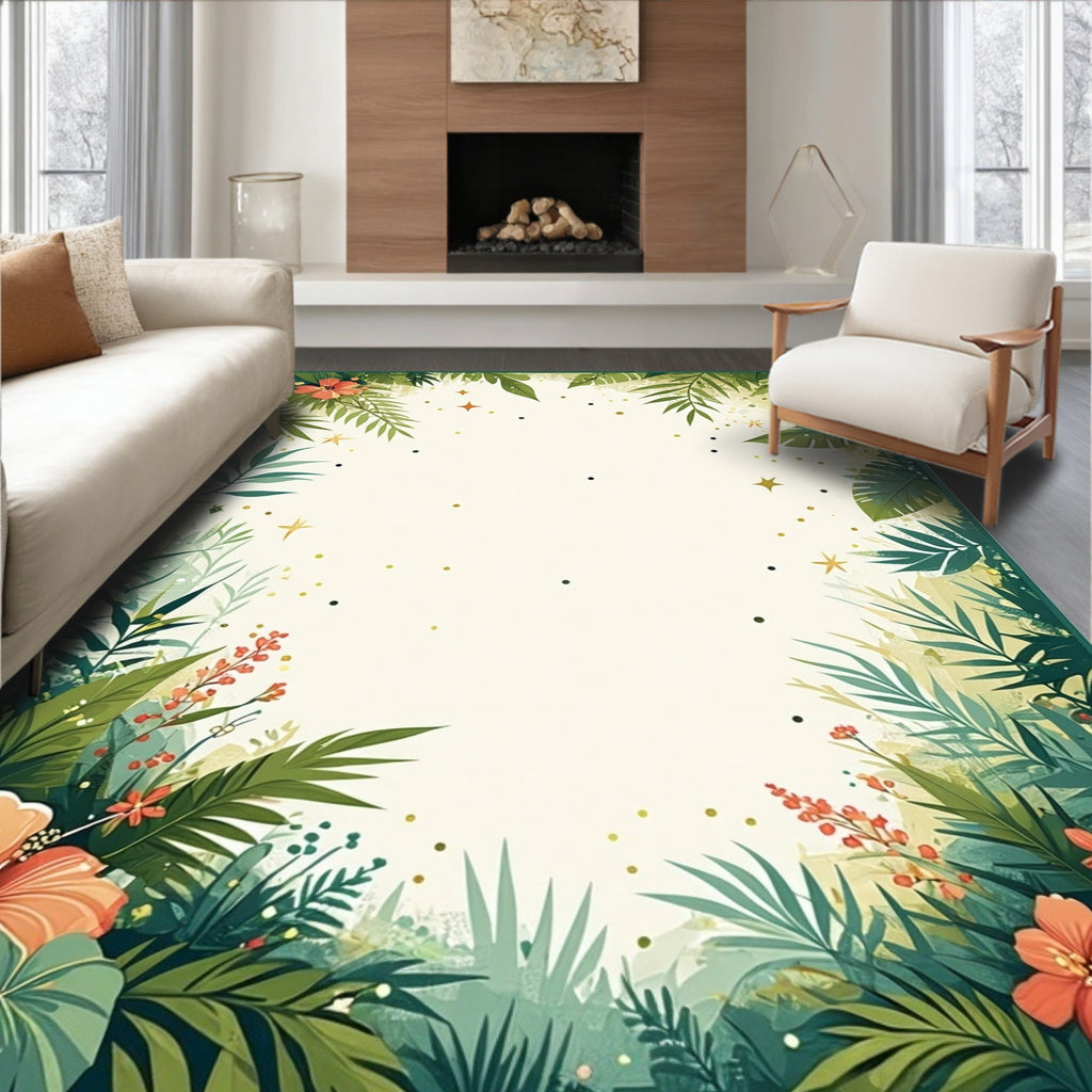 Lush Jungle Floral Tropical Leaves Rug