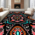 Bold Orange Flower And Teal Design Rug