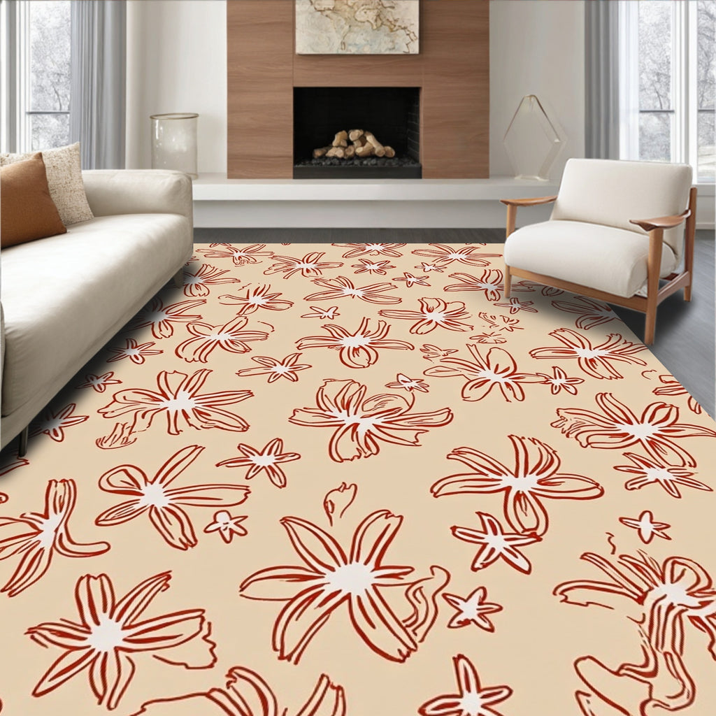 Sketchy Floral Pattern with Warm Tones Rug