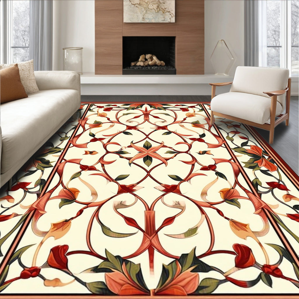 Ornate Floral Bordered Classic Design Rug