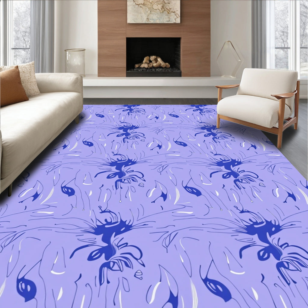 Abstract Floral Ink Sketch Rug