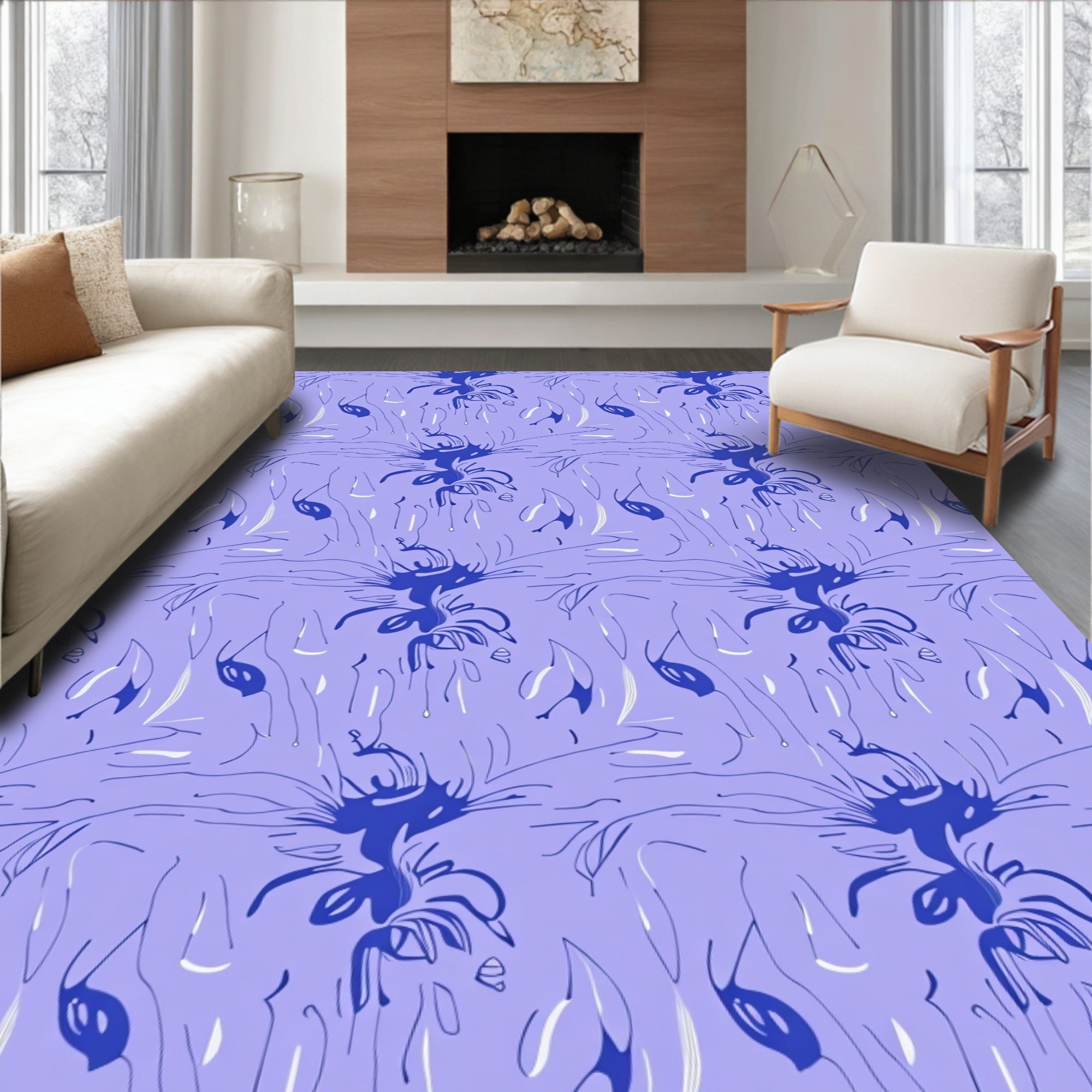 Abstract Floral Ink Sketch Rug