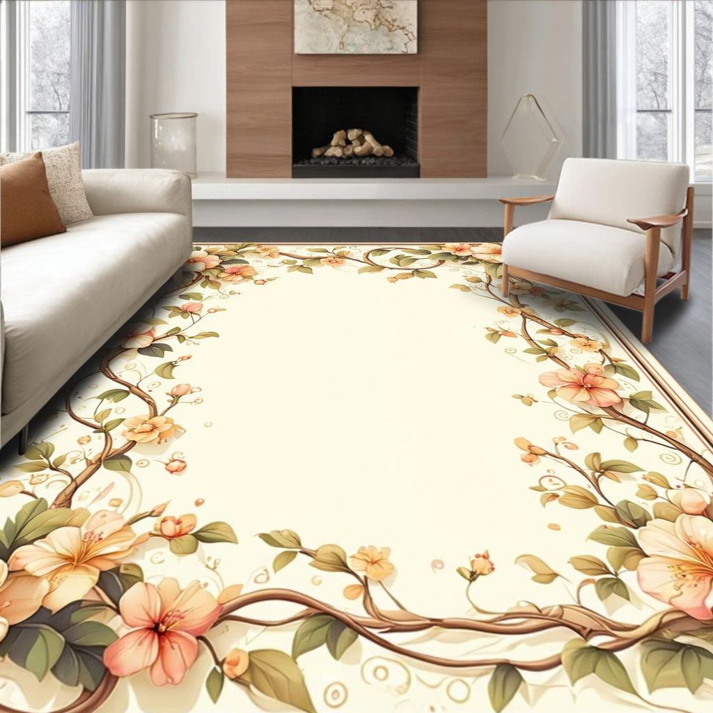 Soft Floral Vine Cream Rug