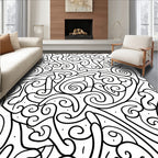 Abstract Black White Swirl Pattern Rug