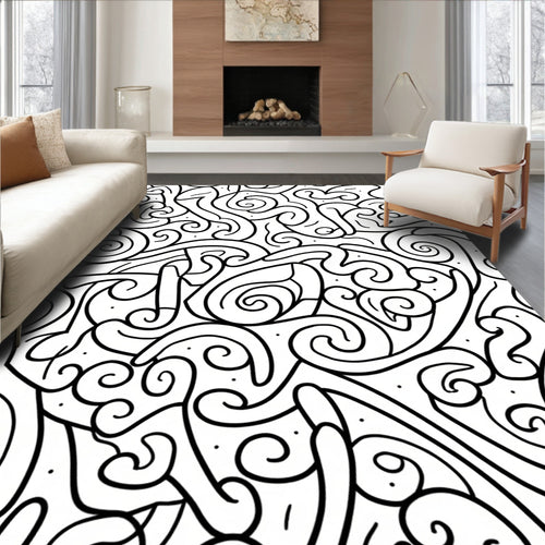 Abstract Black White Swirl Pattern Rug