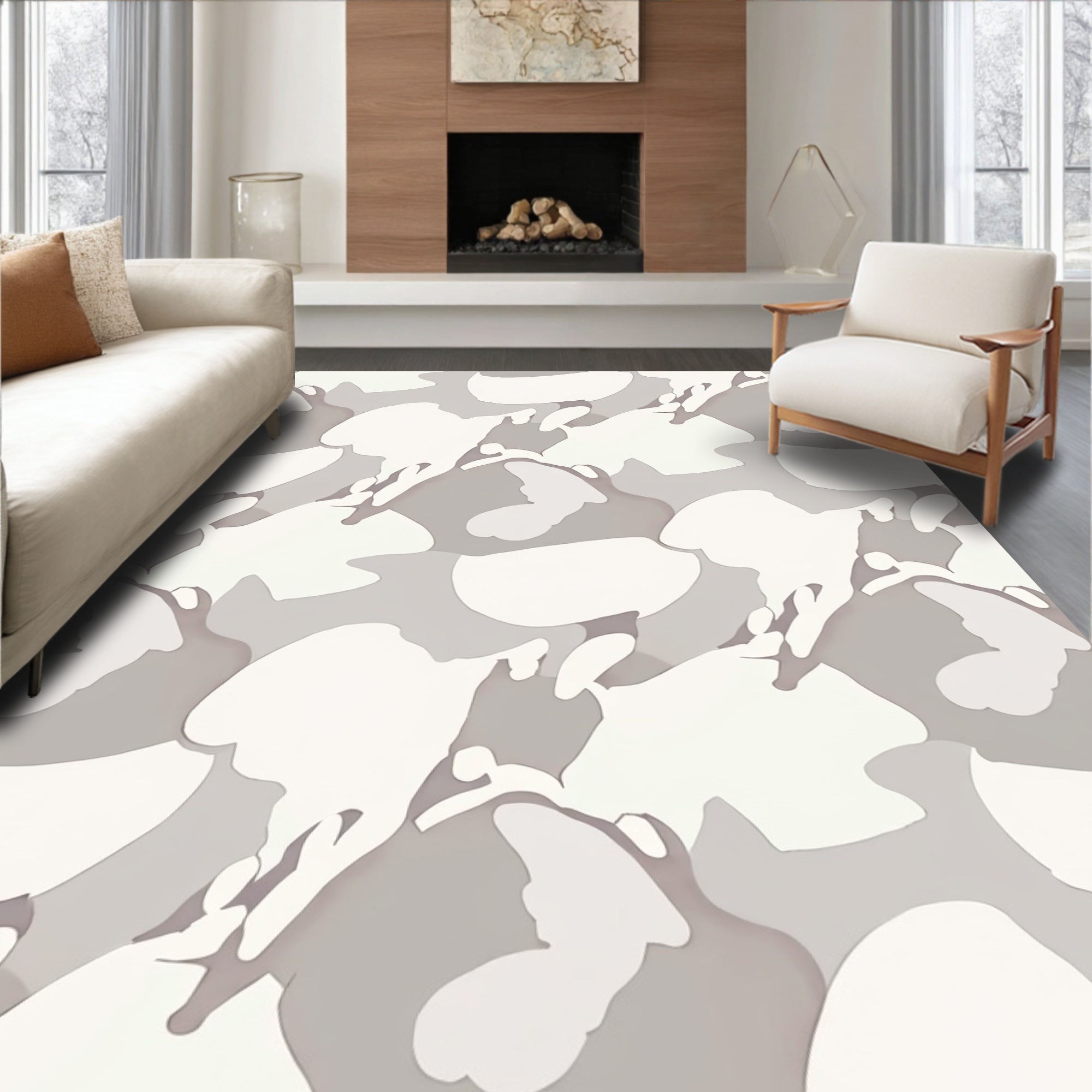 Soft Neutral Abstract Camouflage Design Rug