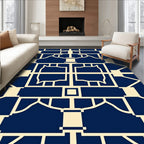 Deep Blue Geometric Garden Lattice Rug