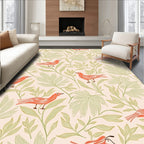 Coral Birds With Green Foliage Pattern Rug