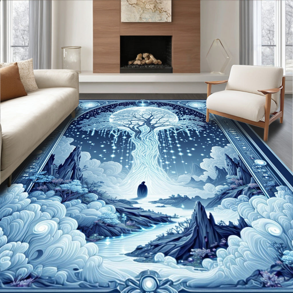 Mystical Blue Tree of Life Landscape Rug