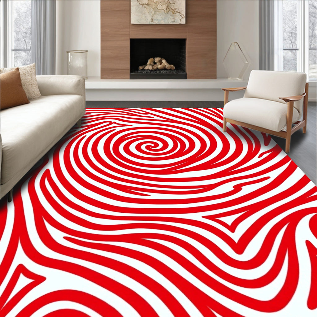Bold Red Swirl Abstract Lines Rug