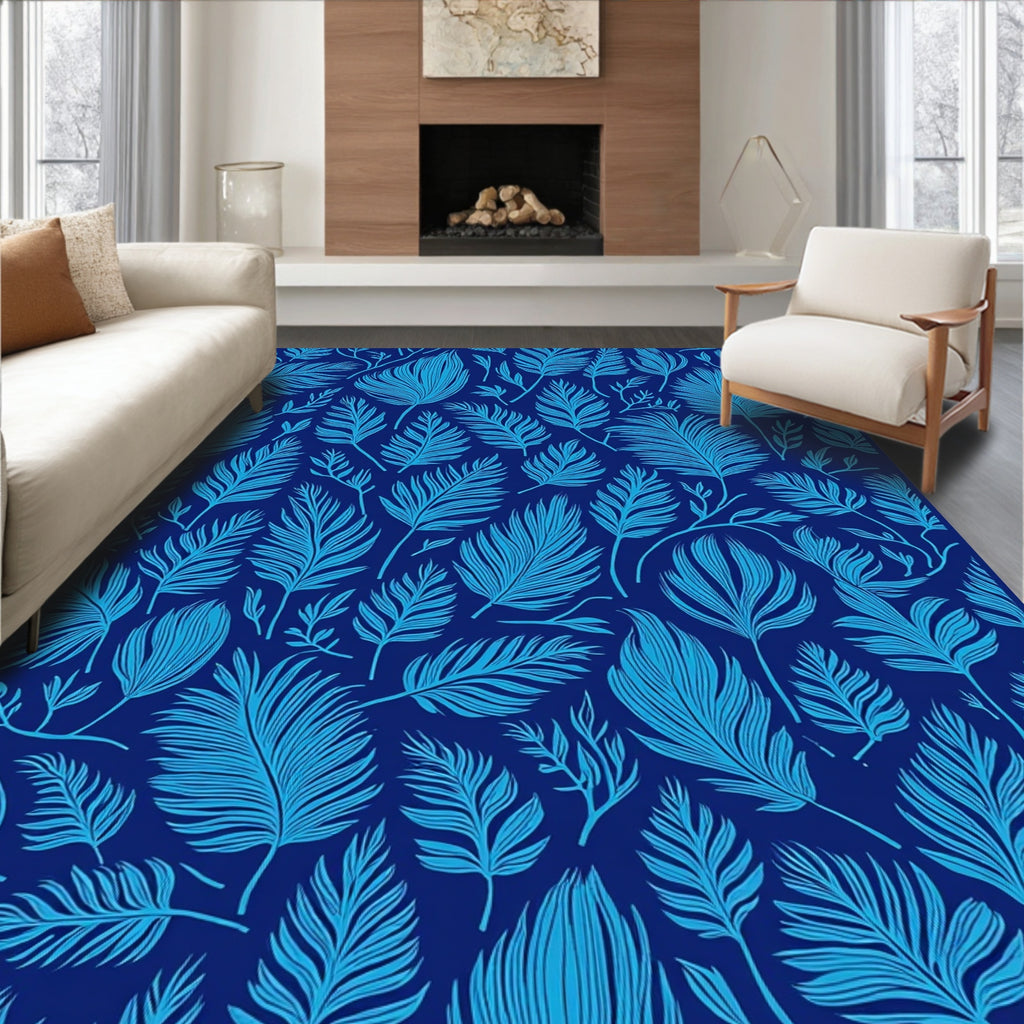 Shades of Blue Leaf Pattern Design Rug