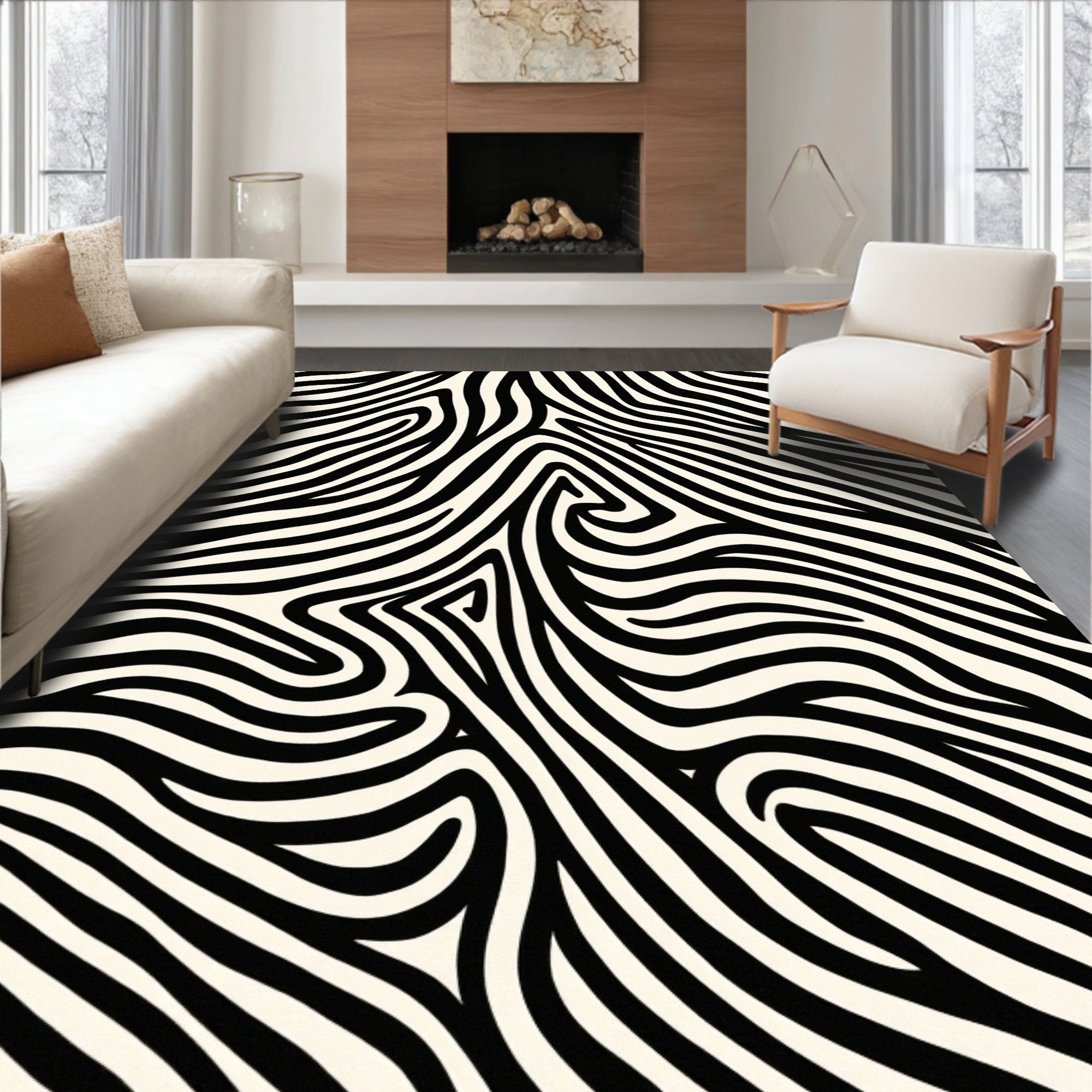 Bold Black White Abstract Zebra Rug