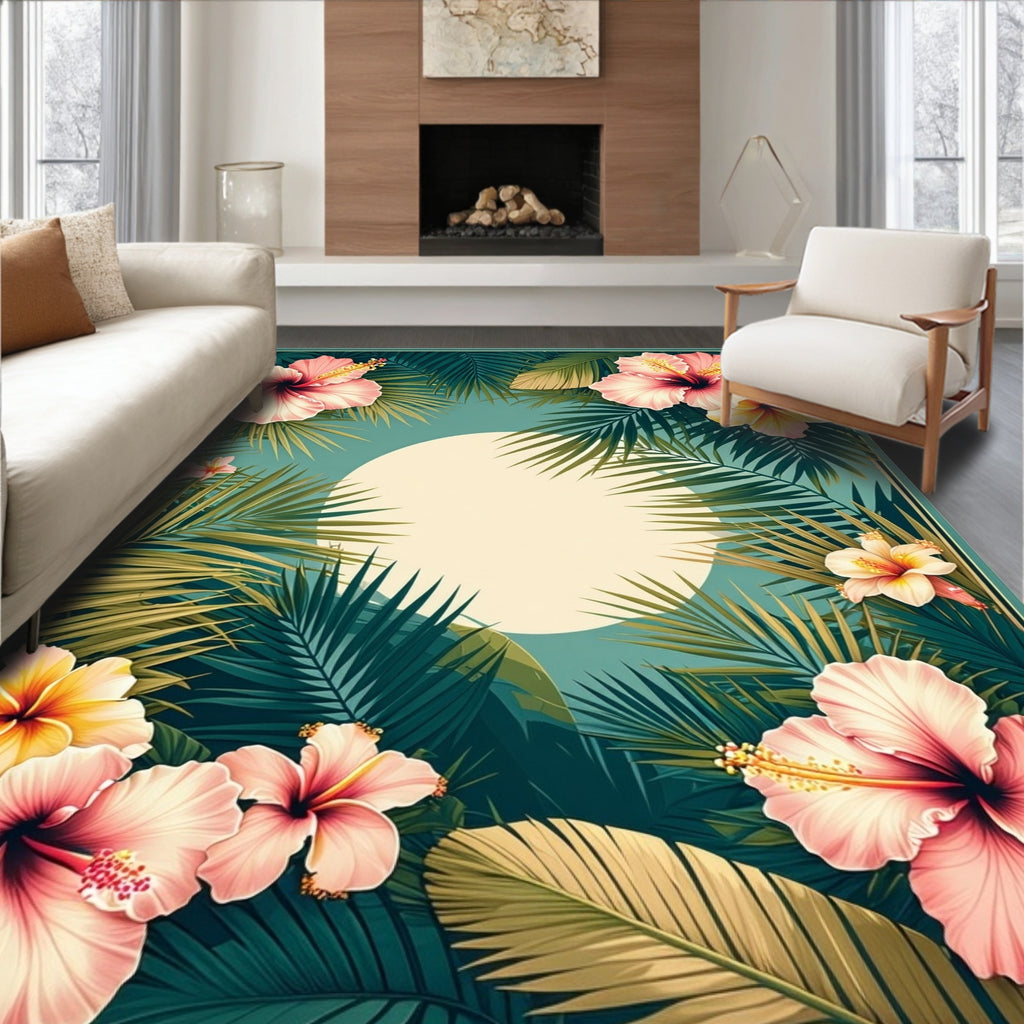 Tropical Flower Palm Leaf Vista Design Rug