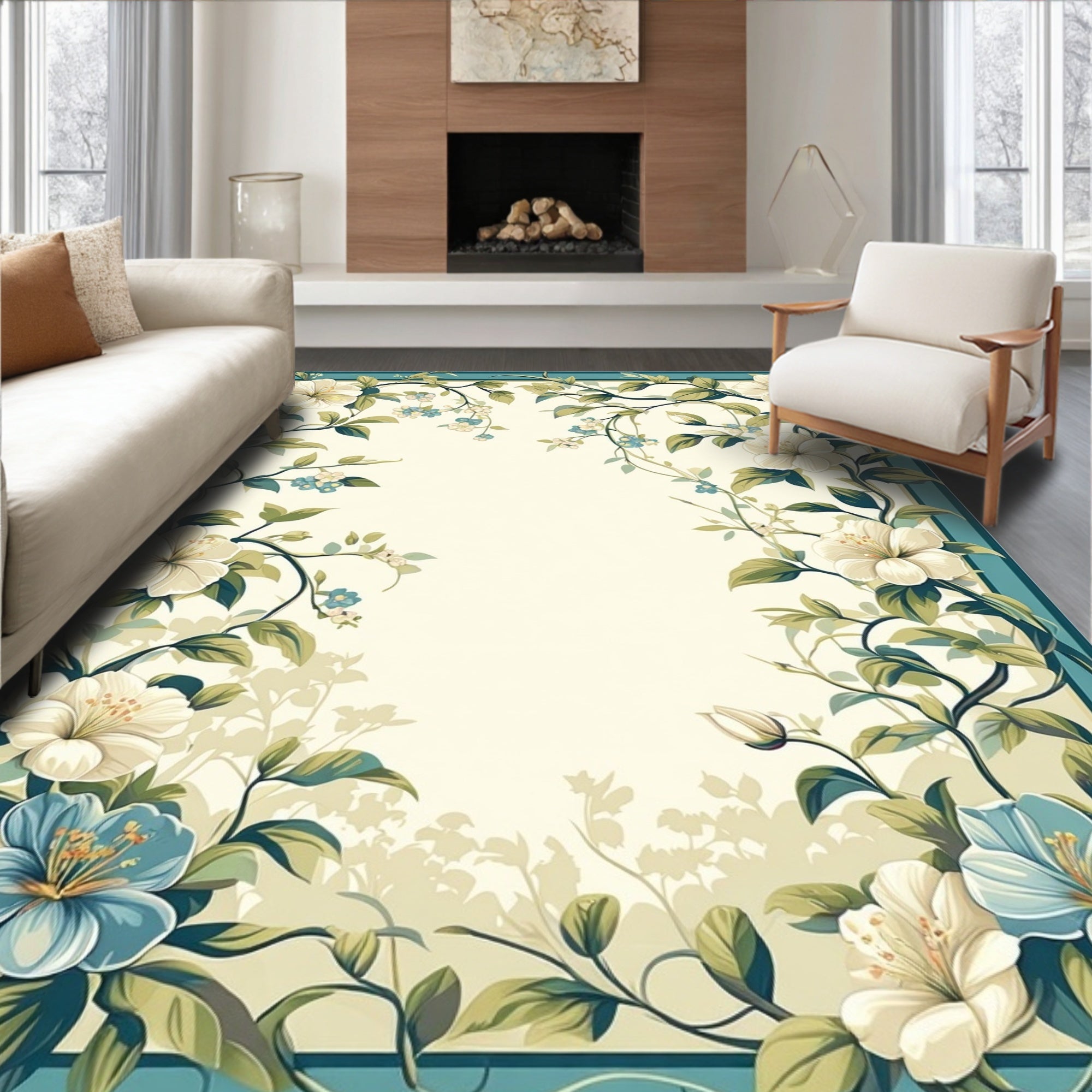 Classic Floral Vine Accented Design Rug