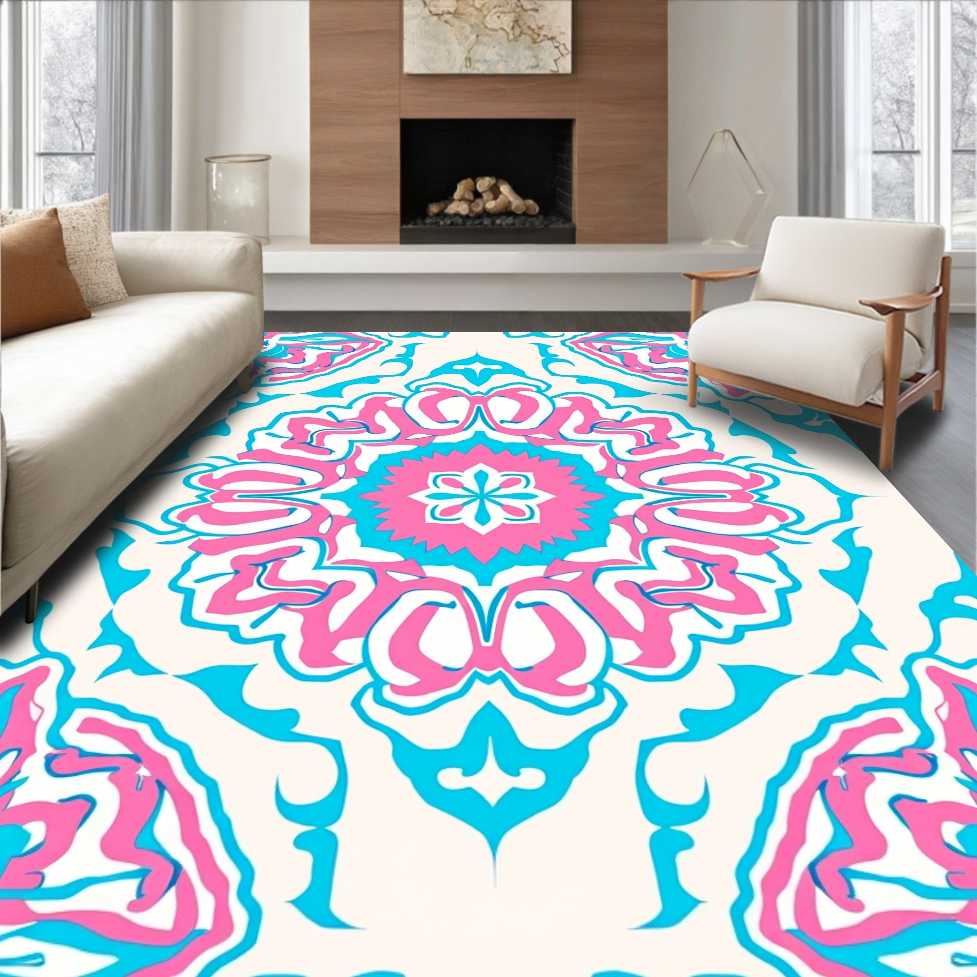 Artistic Floral Mandala Pattern Rug